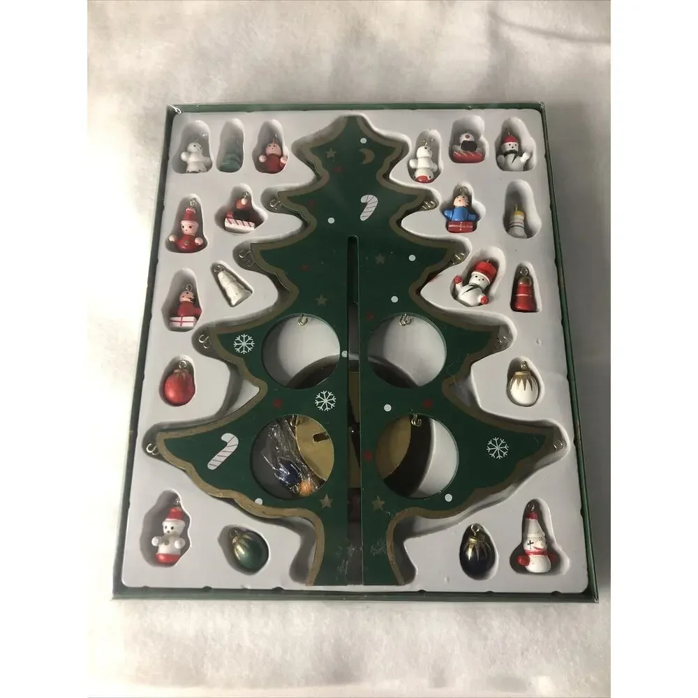 Folding Wooden Tree With 24 Mini Decorations Star Topper And Base Kurt S. Adler
